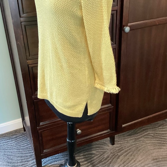 Talbot's Yellow Cotton Knit Sweater Tunic V Neck Textured Fringe Sleeve NWTS - Picture 4 of 6